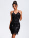 Black 1920s Spaghetti Straps Sequined Flapper Dress