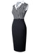 Black 1960s Striped Patchwork Lapel Pencil Dress