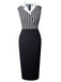 Black 1960s Striped Patchwork Lapel Pencil Dress