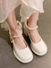 Retro Ribbon Pearl Leather High Heels