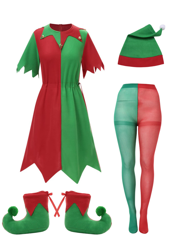 1980s Jagged Christmas Hem Elf Costume Dress Set