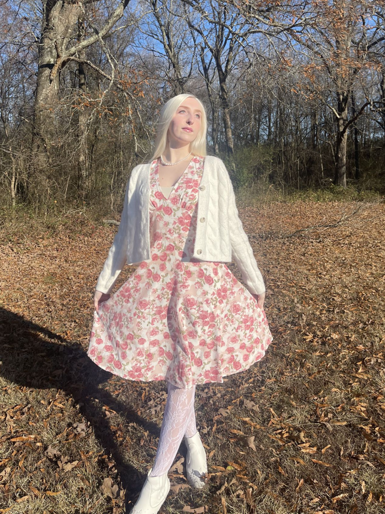 Pink 1950s Floral V-Neck Dress