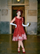 Red 1950s Off-shoulder Snowflake Dress