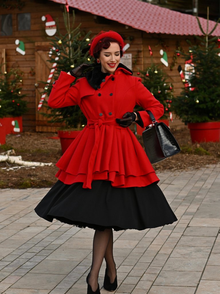 1950s Fur Collar Waisted Winter Coat