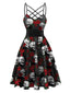 Black 1950s Skull Print Swing Dress