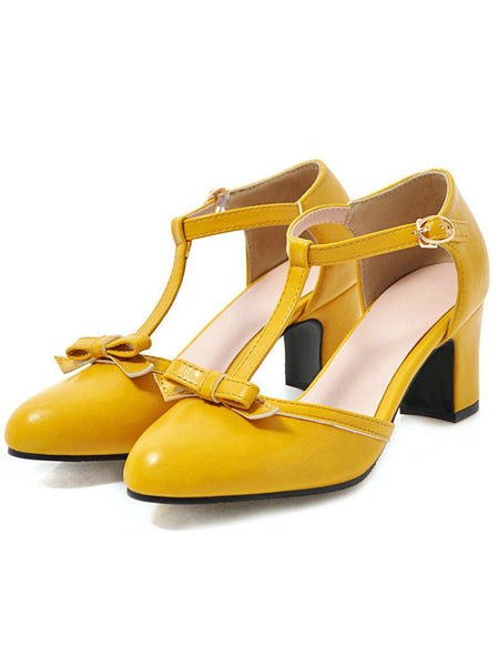 Retro Bow T-strap Chunky Heels Shoes | Retro Stage