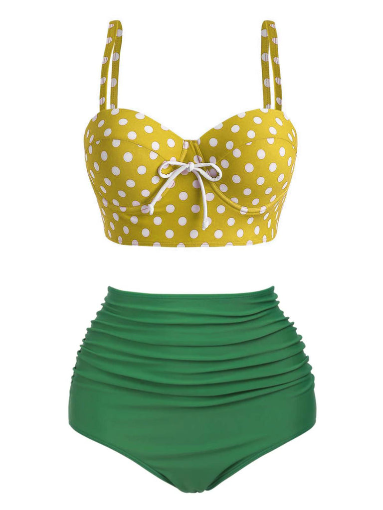 Yellow 1940s Polka Dot Bikini Set