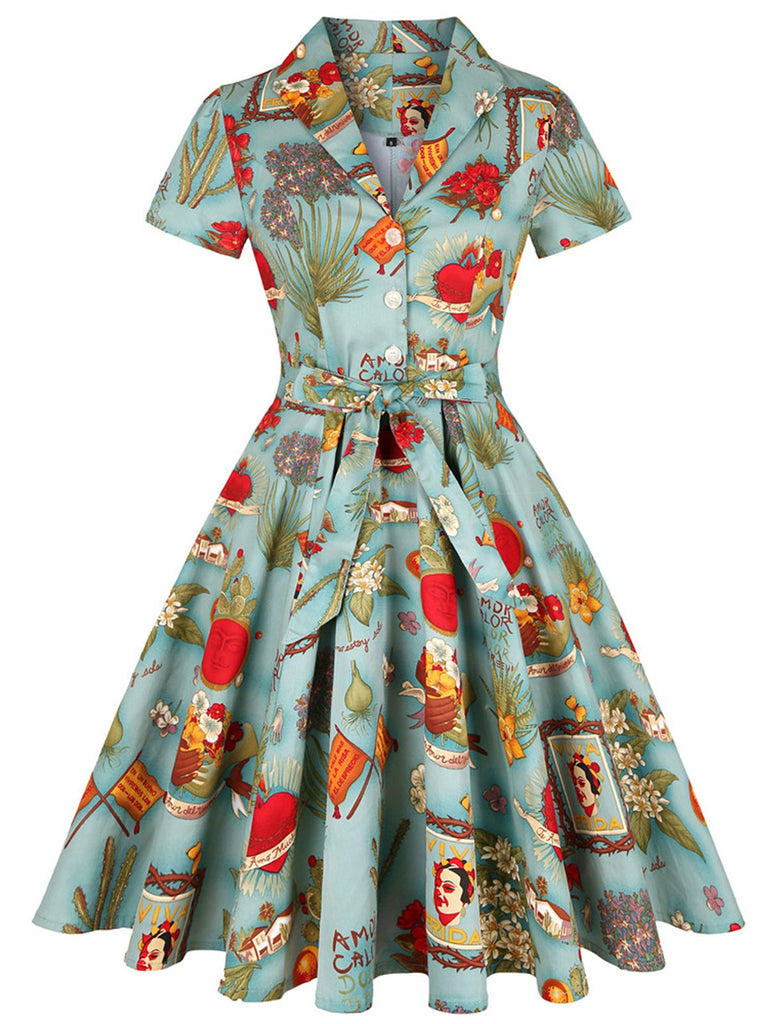 1950s Button Comics Swing Dress