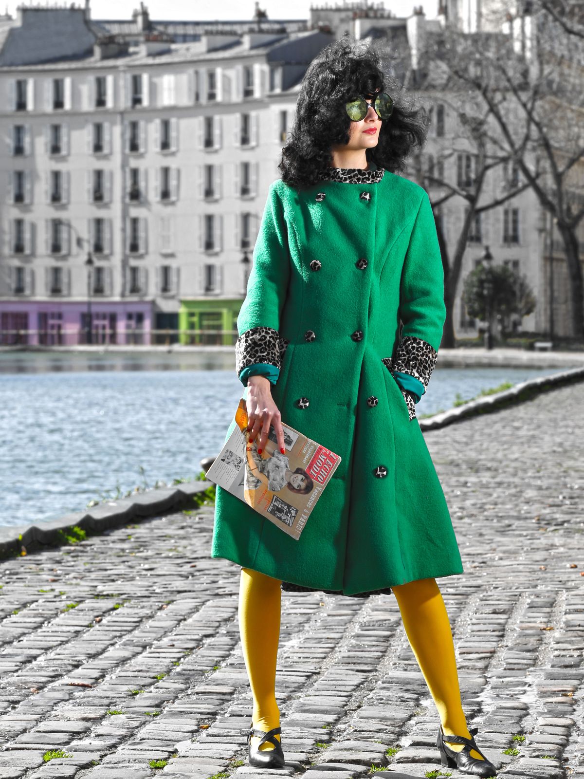 Green 1940s Leopard Patchwork Button Coat