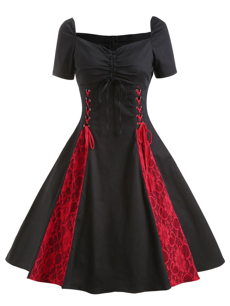 1980s Halloween Lace Patchwork Swing Dress