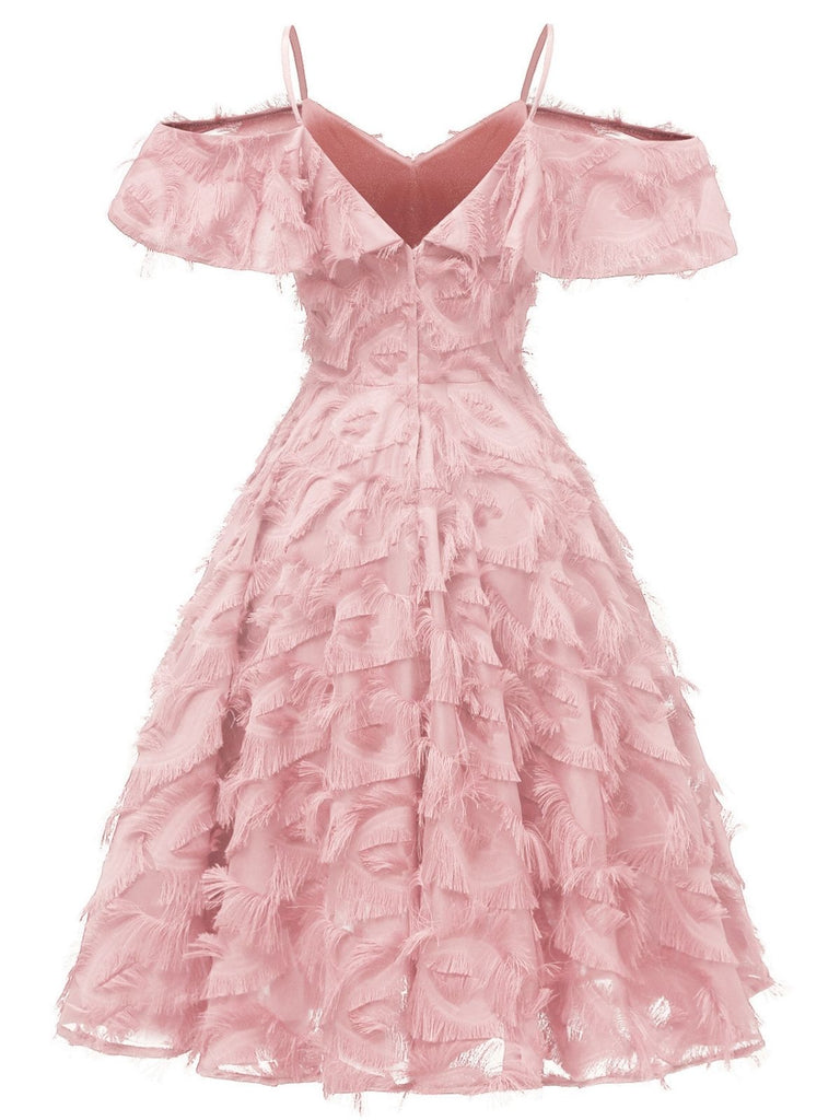 1950s Ruffle Tassel Feather Solid Dress