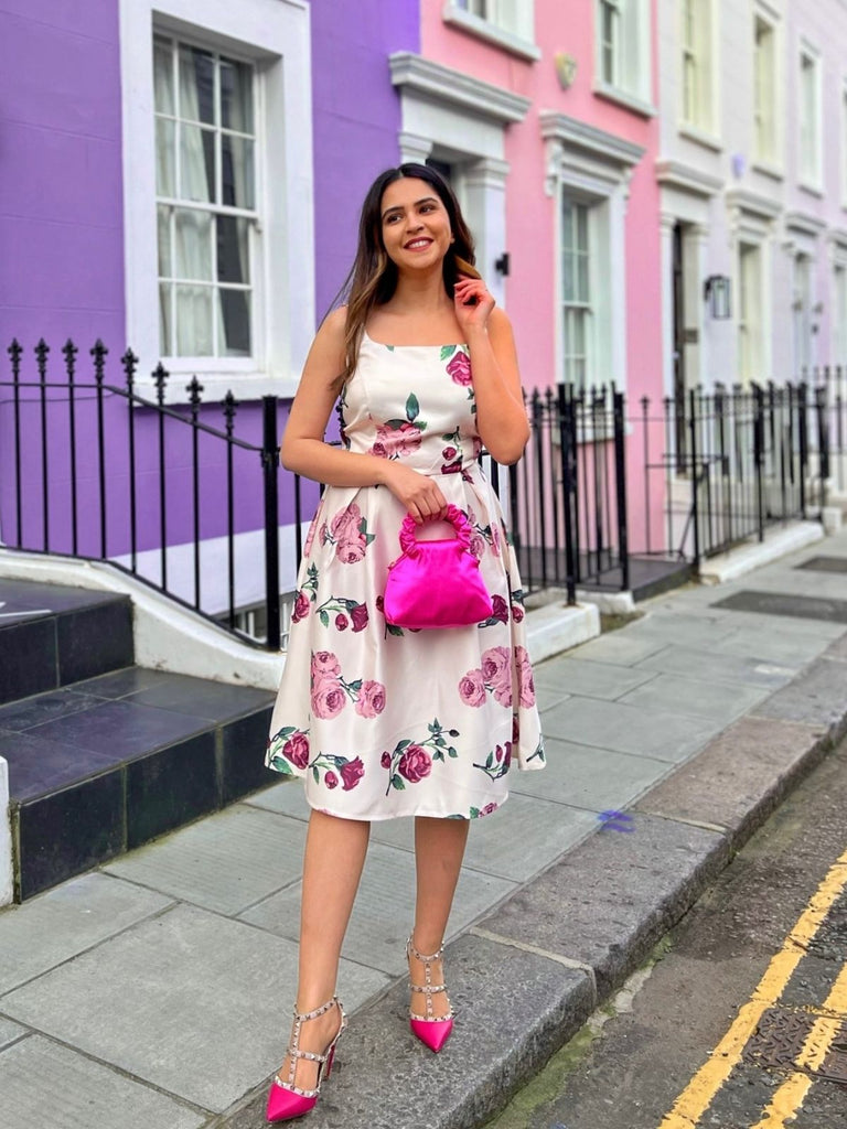 Pink 1950s Rose Floral Swing Dress