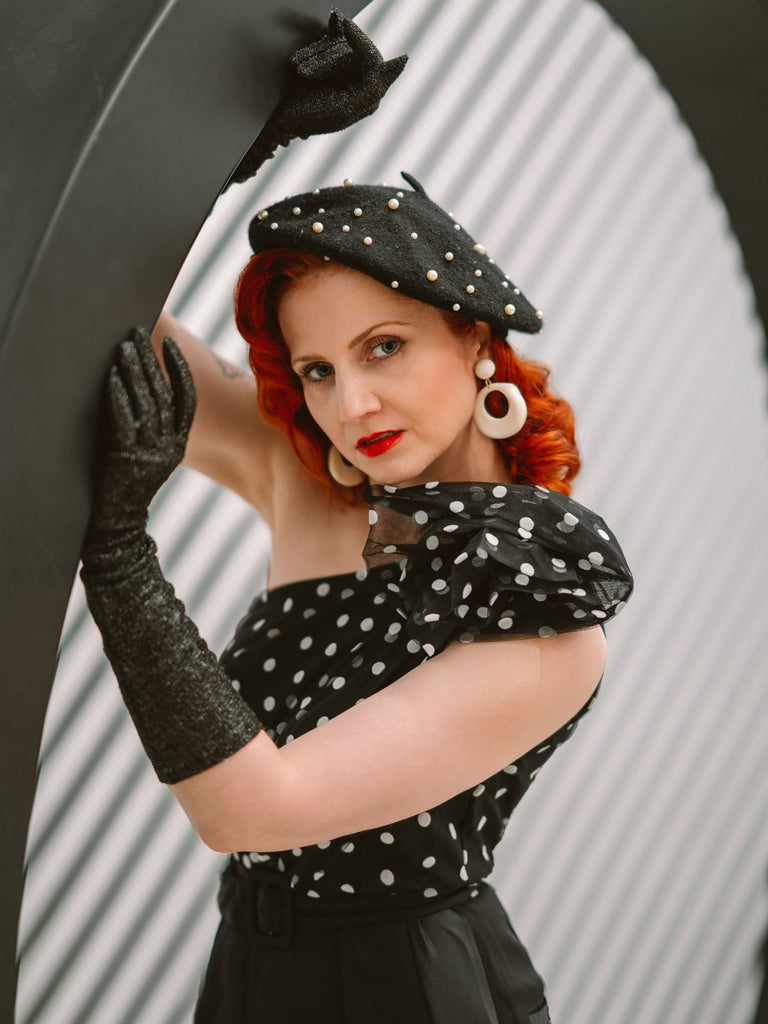 Black 1950s Polka Dots Patchwork Jumpsuit