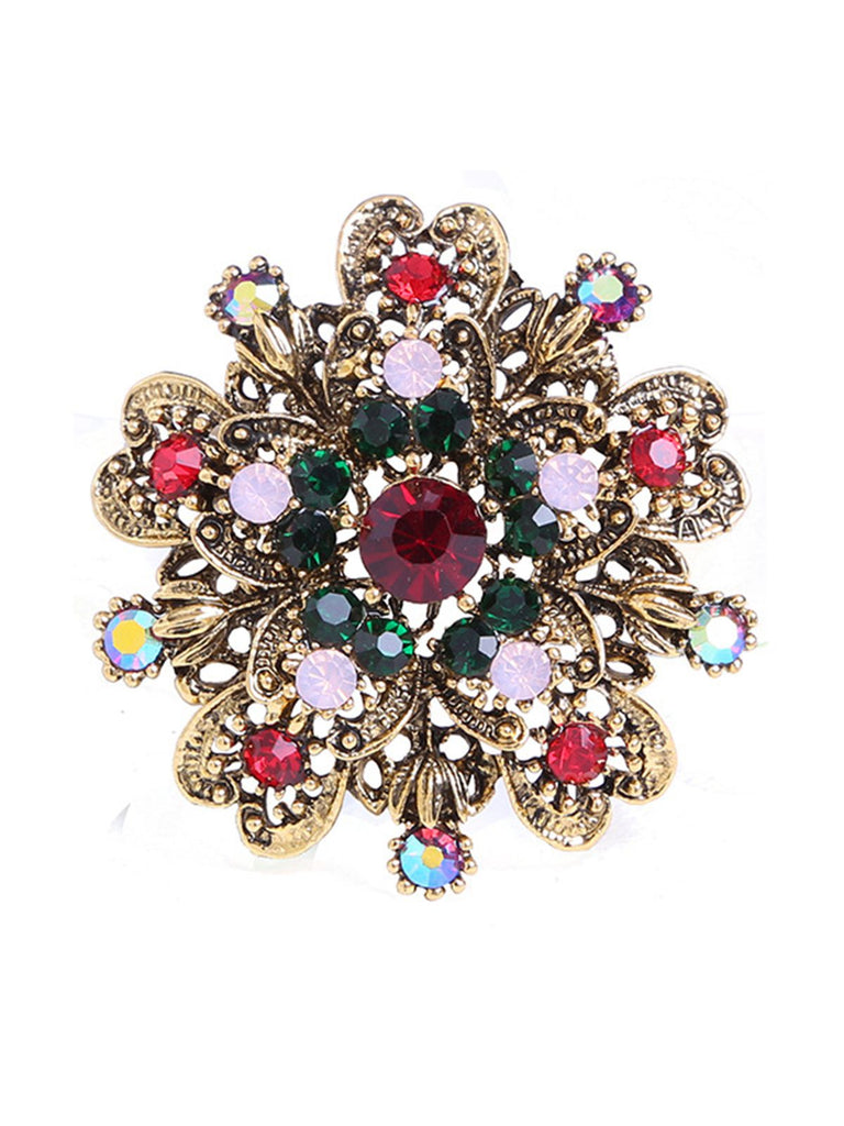 Retro Christmas Snowflake Rhinestone Brooch