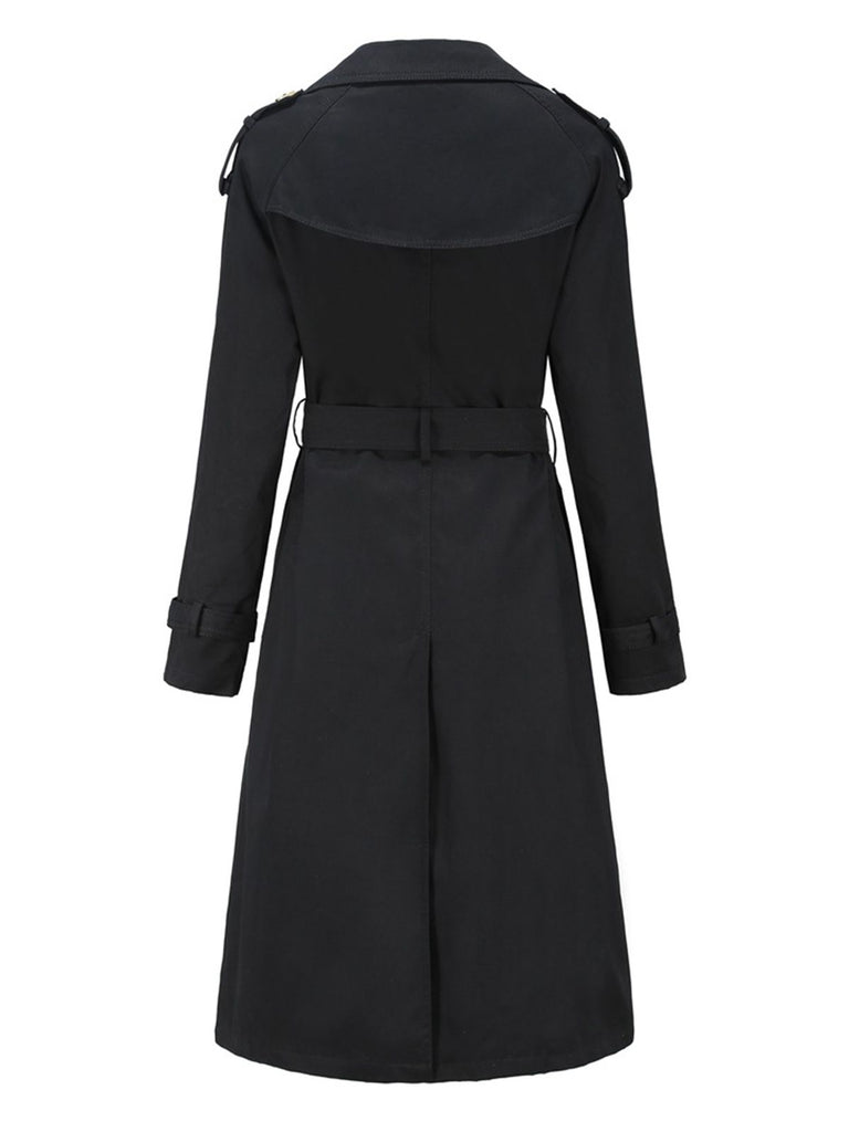 Retro Solid Button Belt Coat