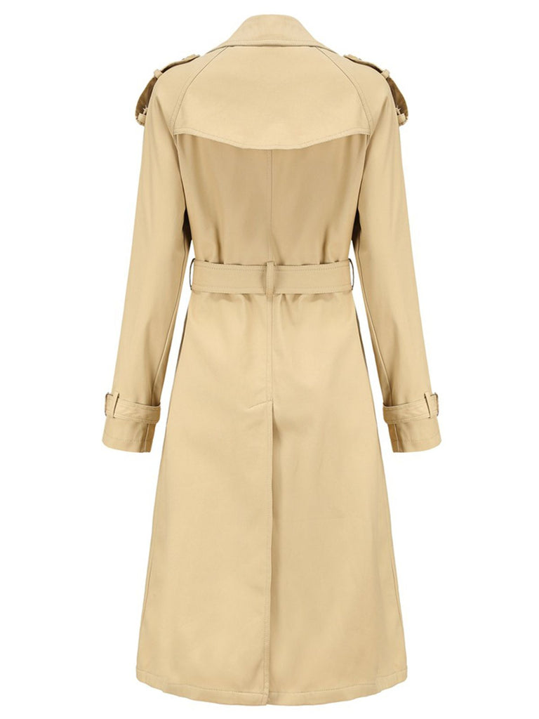 Retro Solid Button Belt Coat