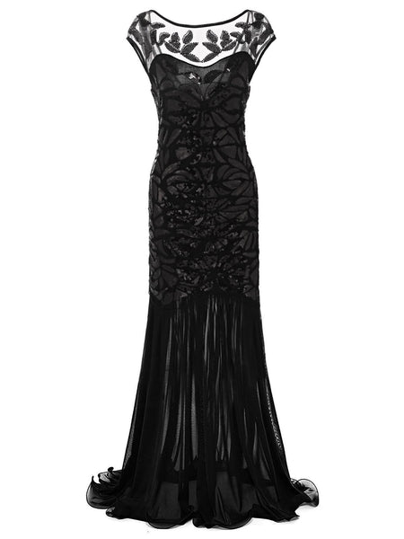 [US Warehouse] Black 1920s Sequin Maxi Flapper Dress | Retro Stage