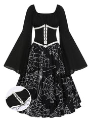 Halloween Gothic Spider Web Swing Dress Retro Stage