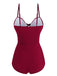 Wine Red 1960s Solid Spaghetti Strap One-piece Swimsuit