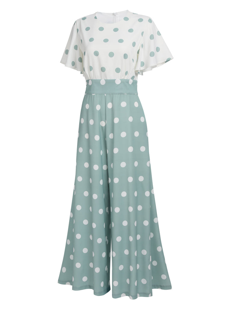 1950s Green White Splicing Polka Dot Jumpsuit