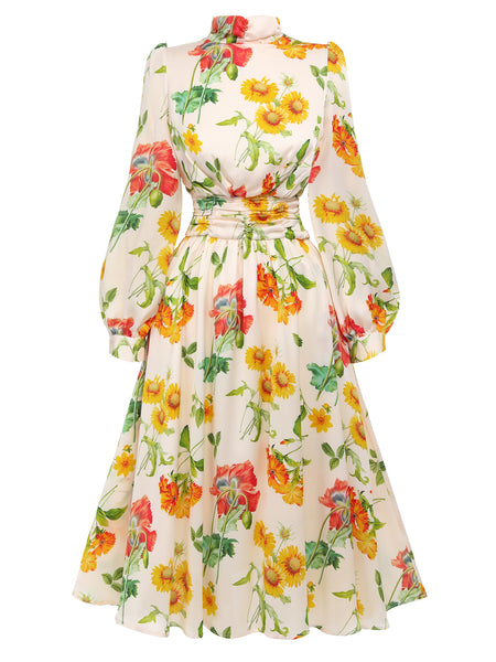 1930s Flower Long Sleeves Swing Dress | Retro Stage