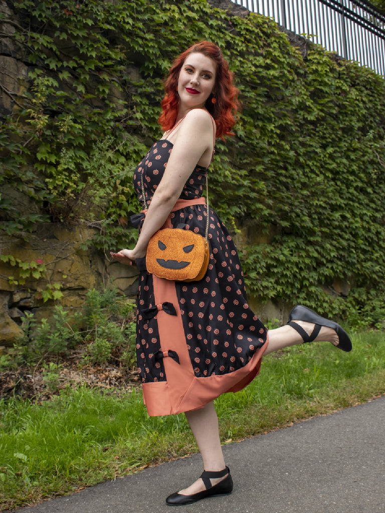 Black 1950s Pumpkins Romper & Skirt