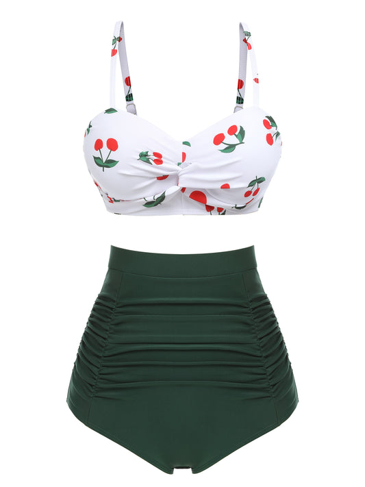 2PCS 1950s Cherry Spaghetti Strap Bikini Set