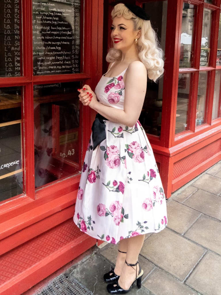 Pink 1950s Rose Floral Swing Dress