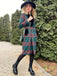 Green 1960s Plaid Fur Collar Pencil Coat