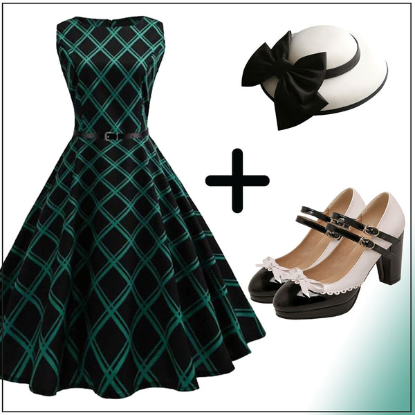 Green 1950s Plaid Belted Swing Dress | Retro Stage