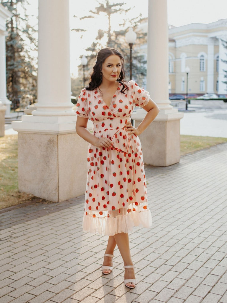 Pink 1950s Lace Strawberry Swing Dress