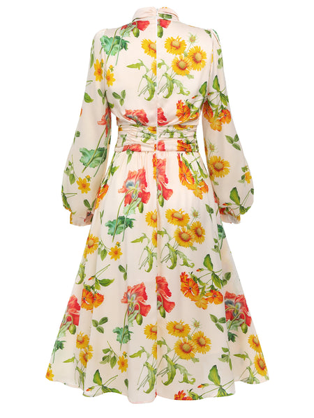 1930s Flower Long Sleeves Swing Dress | Retro Stage