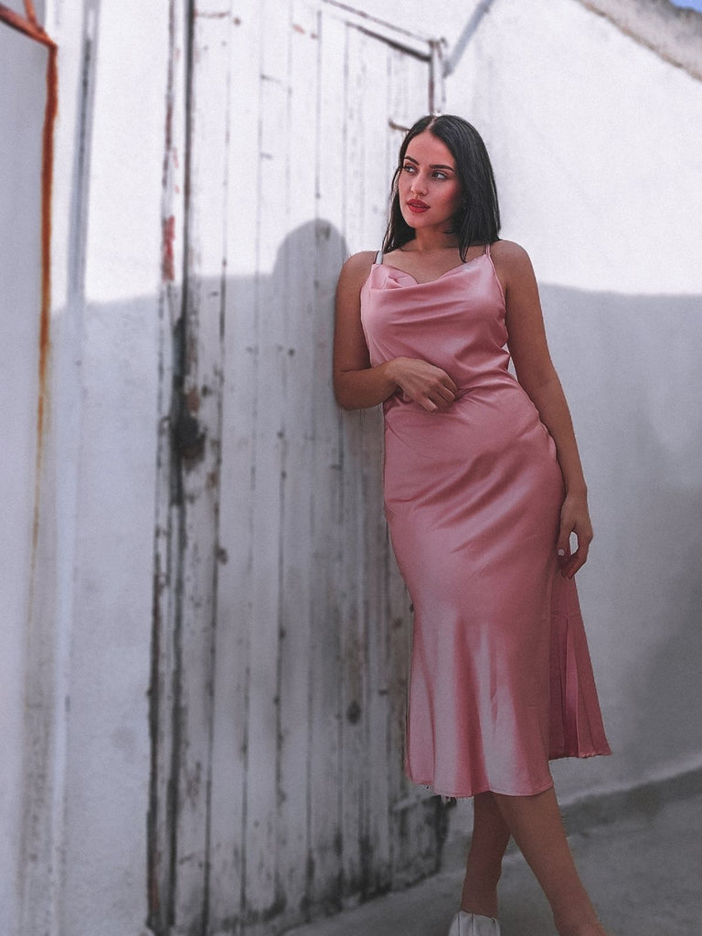 Pink 1960s Spaghetti Strap Fishtail Dress