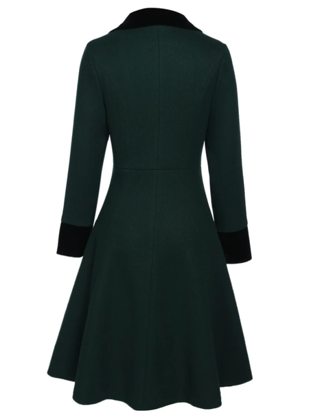 Dark Green 1940s Solid Button Coat | Retro Stage