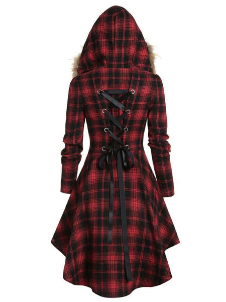 Red 1950s Plaid Long Sleeves Coat Dress | Retro Stage