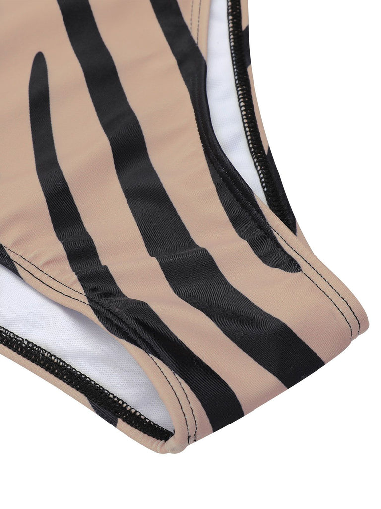 [Pre-sale] Brown Zebra Print Cutout One-Piece Swimsuit