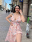 Light Pink Butterfly Strap Lace-up Vintage Dress