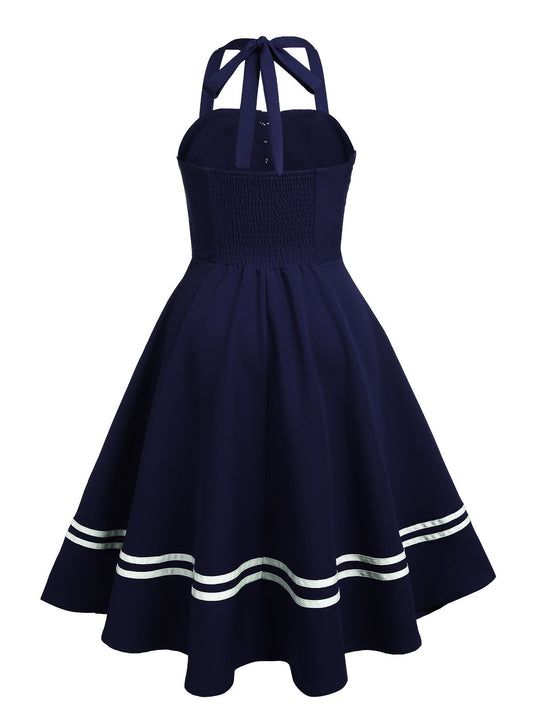 1950s Halter Navy Swing Dress