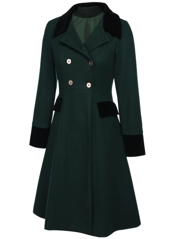 Dark Green 1940s Solid Button Coat | Retro Stage
