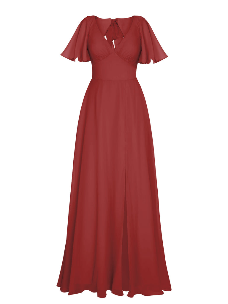 1950s Chiffon V-Neck Solid Vintage Dress