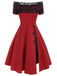 Red 1950s Off Shoulder Swing Dress