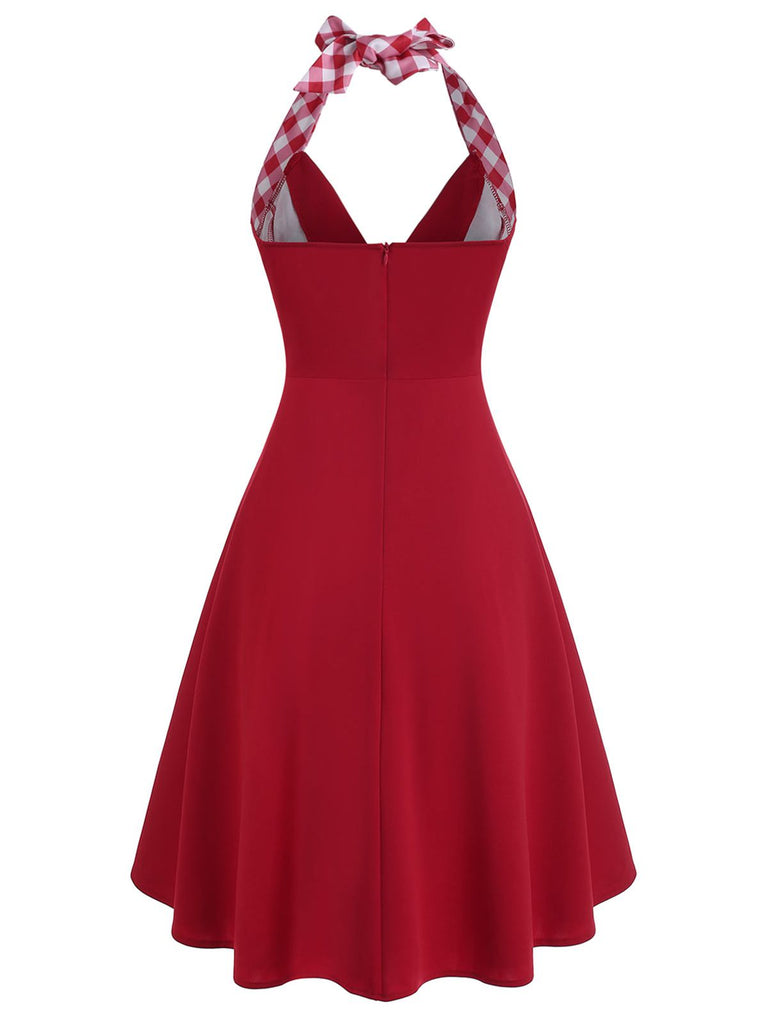 Red 1950s Plaids Halter Swing Dress