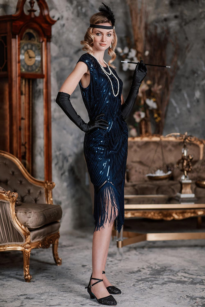 [US Warehouse] Blue 1920s Tassel Gatsby Flapper Dress | Retro Stage