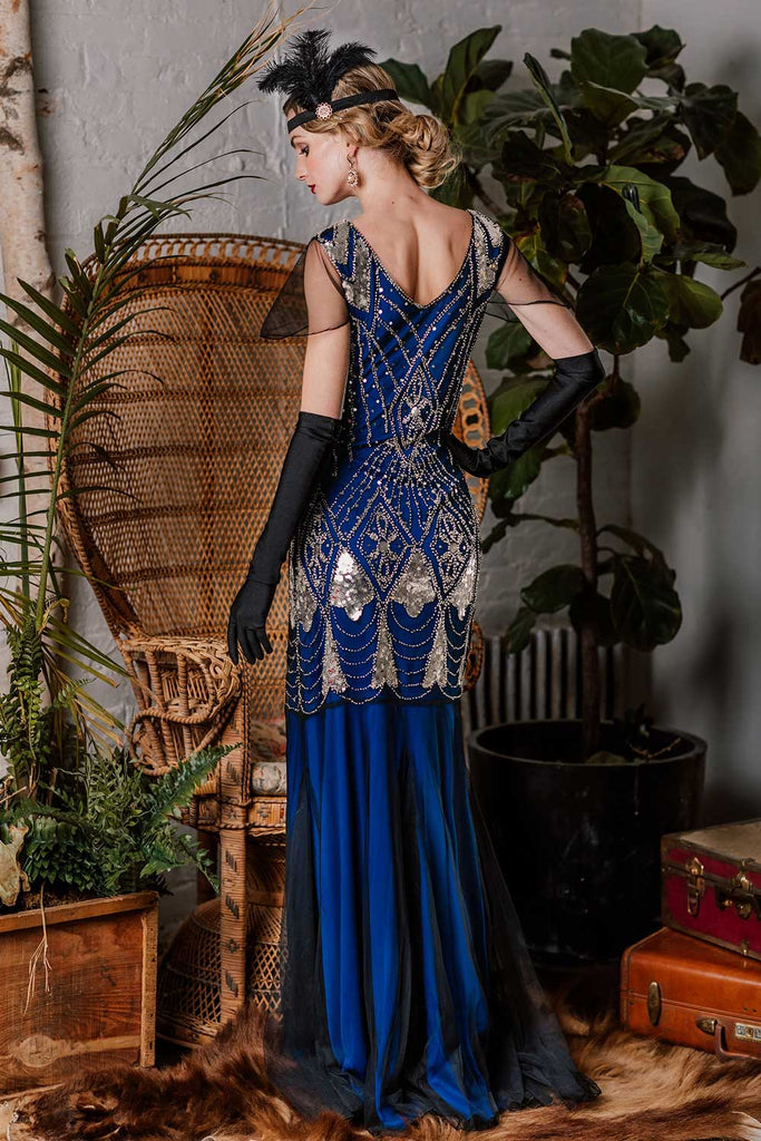 [Clearance] Blue 1920s Sequined Maxi Flapper Dress-US Warehouse | Retro ...