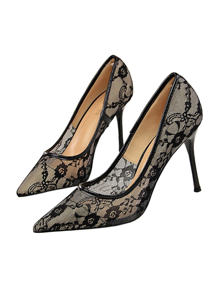 Retro Floral Solid Lace Pointed Shoes