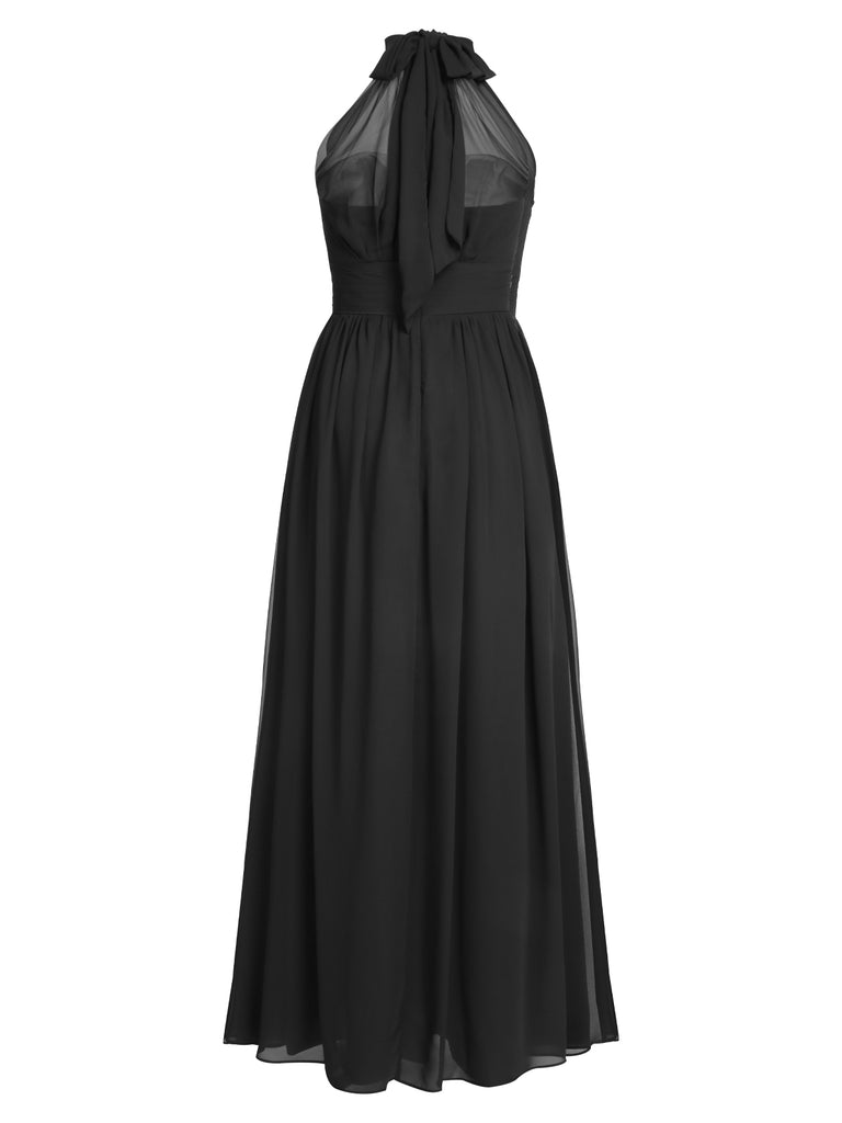 1950s Chiffon Sleeveless Solid Vintage Dress