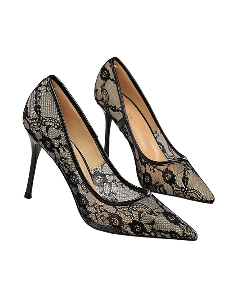 Retro Floral Solid Lace Pointed Shoes