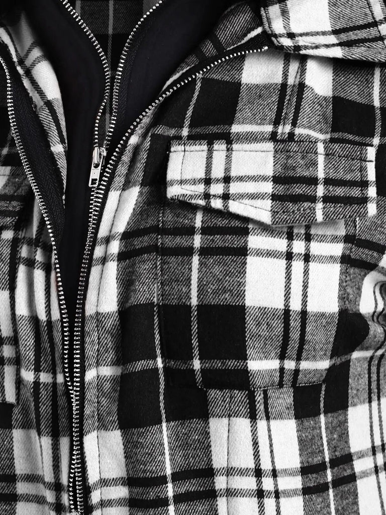 [Pre-Sale] 1950s Plaid Pocket Hooded Zipper Tops