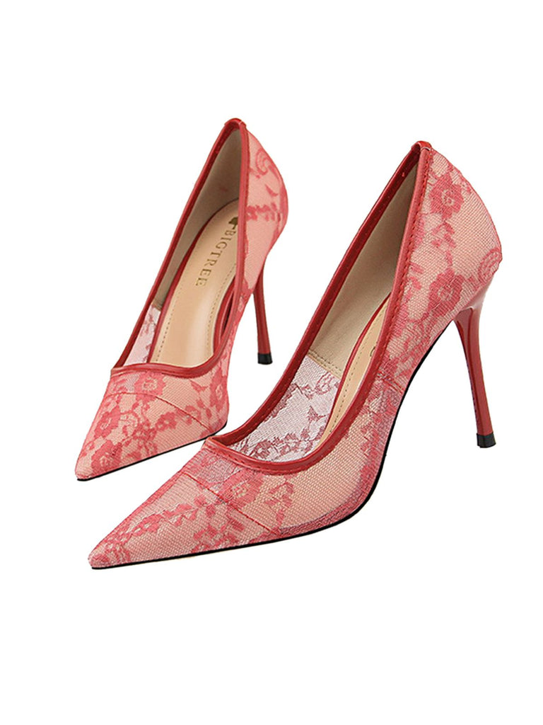 Retro Floral Solid Lace Pointed Shoes