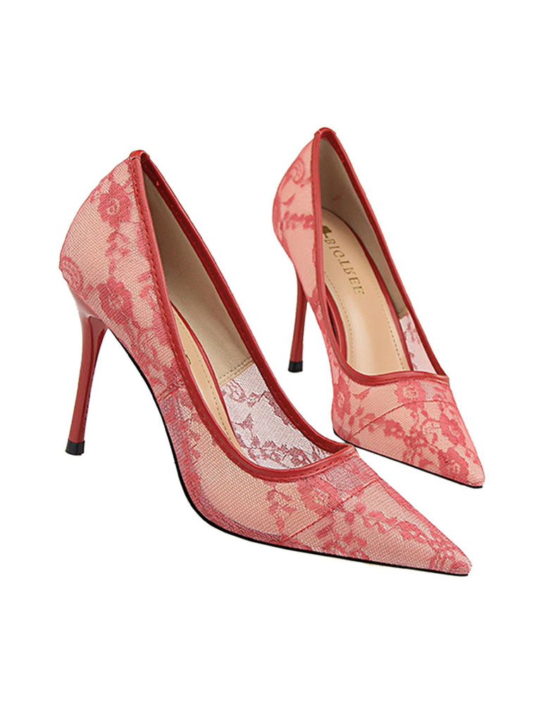 Retro Floral Solid Lace Pointed Shoes